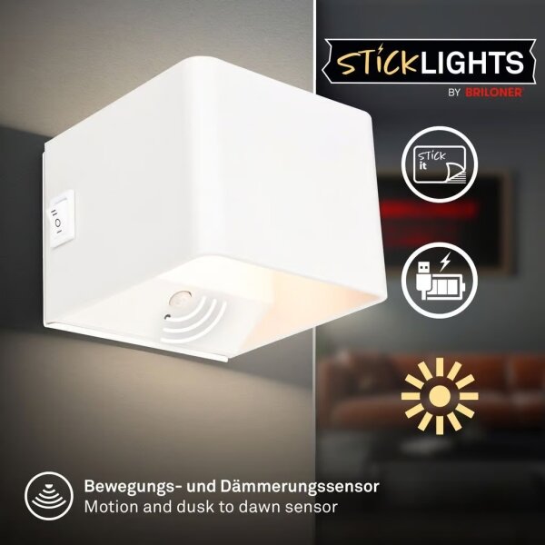 Briloner 3879016 - Lampada da parete ricaricabile a LED con sensore BORRA LED/1,5W/5V 3600 mAh, bianca