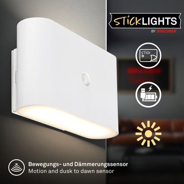 Briloner 3878016 - Lampada da parete a LED ricaricabile con sensore CHAT LED/3W/5V 2000 mAh bianca