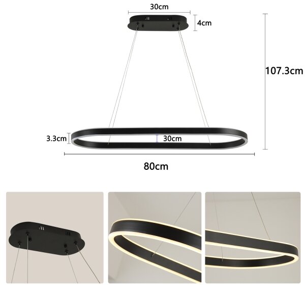 Brilagi - Lampada a sospensione LED su cavo PONDIE LED/43W/230V 80x30 cm nero