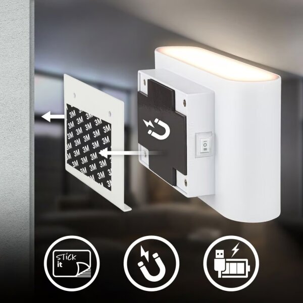 Briloner 3878016 - Lampada da parete a LED ricaricabile con sensore CHAT LED/3W/5V 2000 mAh bianca