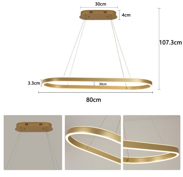 Brilagi - Lampadario LED sospeso su cavi PONDIE LED/44W/230V 80x30 cm oro