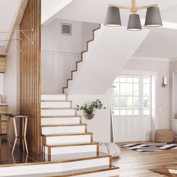Plafoniera ELLIE 3xE27/60W/230V grigio/rovere