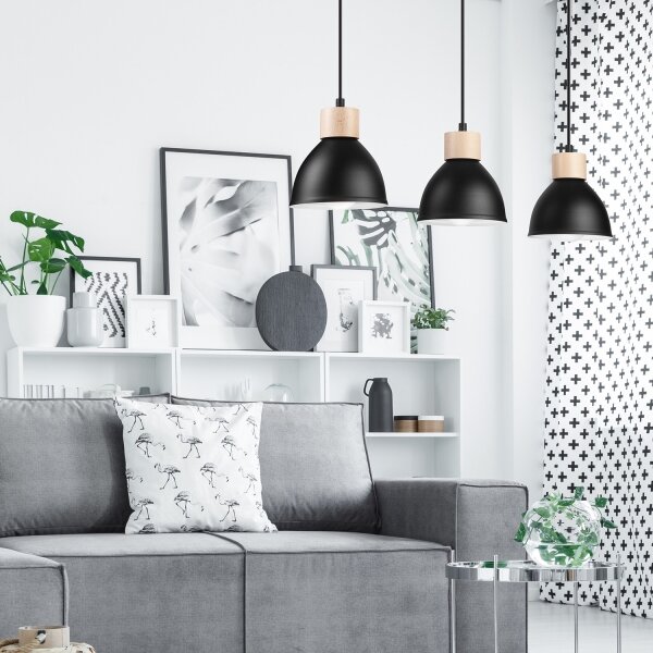 Lampadario a sospensione con filo NICO 3xE27/60W/230V nero