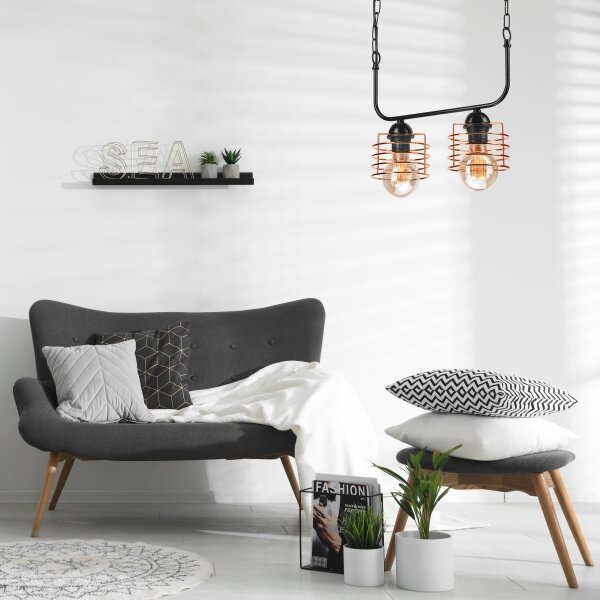 Lampadario a sospensione con catena MORGAN 2xE27/60W/230V nero/rame