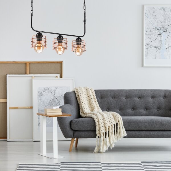 Lampadario a sospensione con catena MORGAN 3xE27/60W/230V nero/rame