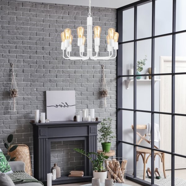 Lampadario a catena 10xE27/60W/230V bianco