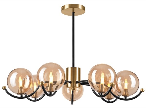 Lampadario a sospensione con supporto rigido GEORGIA 7xE14/5W/230V oro/fumé beige