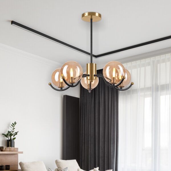 Lampadario a sospensione con supporto rigido GEORGIA 5xG9/5W/230V oro/fumé beige