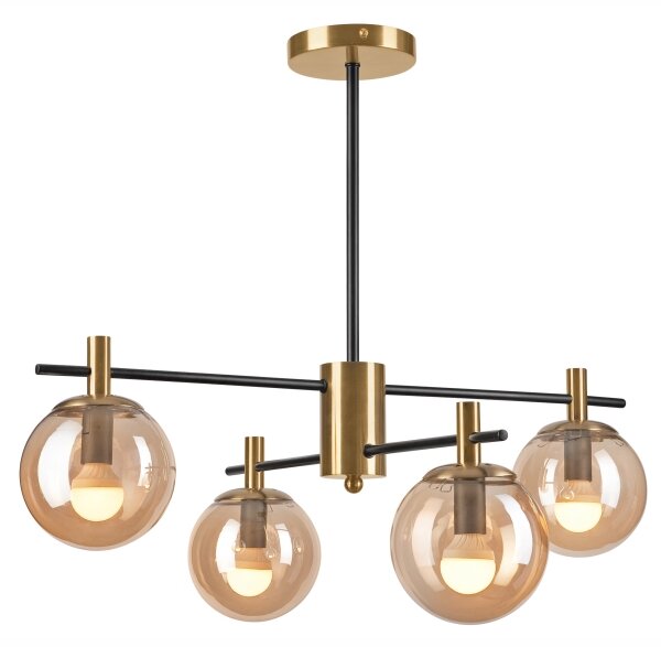 Lampadario a sospensione con supporto rigido LILOU 4xE14/5W/230V oro/nero/fumé beige