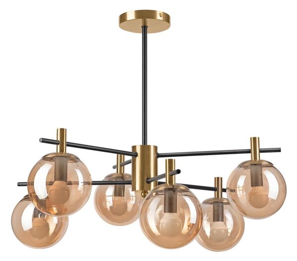 Lampadario a sospensione con supporto rigido LILOU 6xE14/5W/230V oro/nero/fumé beige