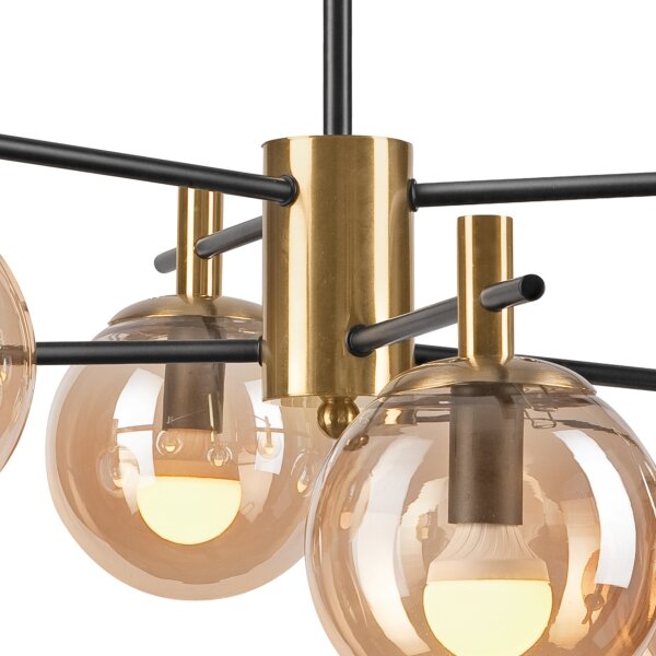 Lampadario a sospensione con supporto rigido LILOU 6xE14/5W/230V oro/nero/fumé beige