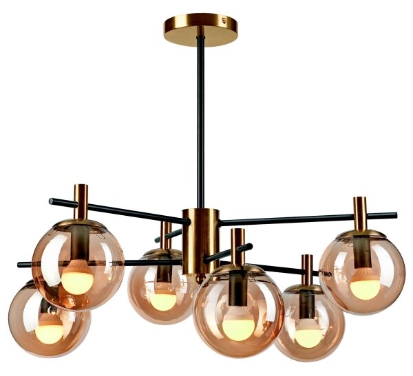 Lampadario a sospensione con supporto rigido LILOU 6xE14/5W/230V oro/nero/fumé beige