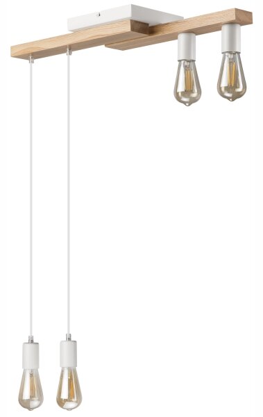 Lampadario a sospensione con filo CORTINA 4xE27/15W/230V bianco/quercia