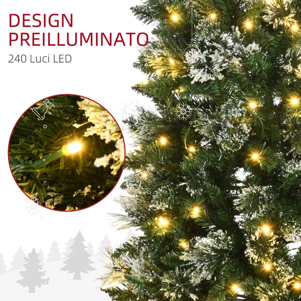 HOMCOM Albero di Natale 180cm Innevato con 240 Luci LED e 618 Rami con Base in Acciaio|Aosom