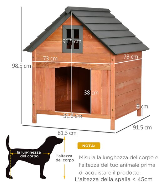 PawHut Cuccia Rialzata per Cani Casa per Cani fino a 30 kg in Legno 81.3x91.5x98.5 cm|Aosom