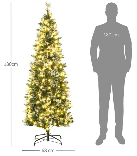 HOMCOM Albero di Natale 180cm Innevato con 240 Luci LED e 618 Rami con Base in Acciaio|Aosom