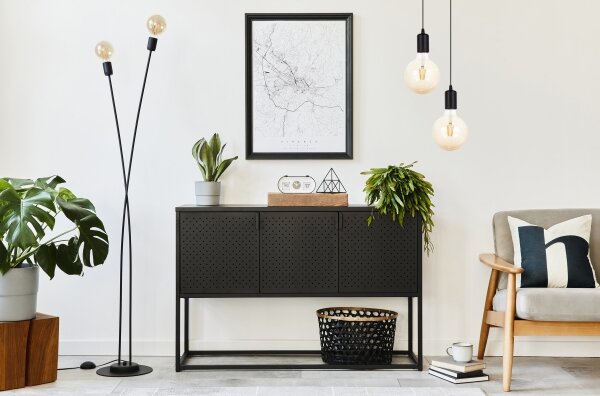 Lampadario a sospensione con filo MIROS 2xE27/60W/230V arrotondato nero