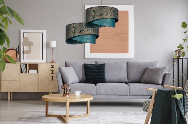 Lampadario su filo REZO 1xE27/60W/230V turchese/oro