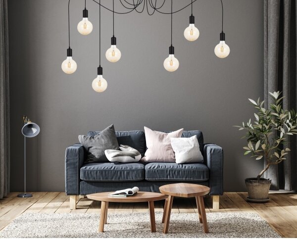 Lampadario a sospensione con filo MIROS 7xE27/60W/230V ragno nero