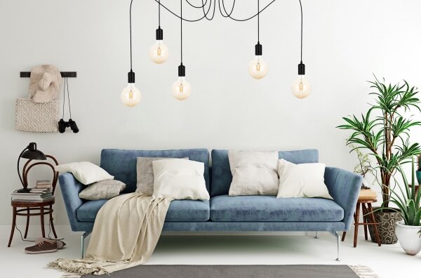 Lampadario a sospensione con filo MIROS 5xE27/60W/230V ragno nero