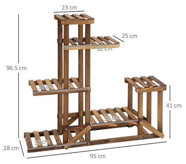 Outsunny Scaffale Porta Piante e Fiori a 6 Livelli Asimmetrico, Fioriera Verticale in Legno per Giardino e Casa, Colore Naturale|Aosom