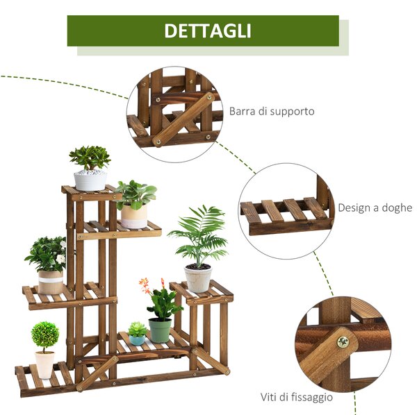 Outsunny Scaffale Porta Piante e Fiori a 6 Livelli Asimmetrico, Fioriera Verticale in Legno per Giardino e Casa, Colore Naturale|Aosom