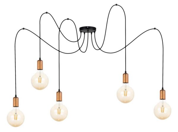 Lampadario a sospensione con filo MIROS 5xE27/60W/230V ragno nero/rame
