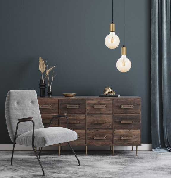 Lampadario a sospensione con filo MIROS 2xE27/60W/230V tondo nero/oro