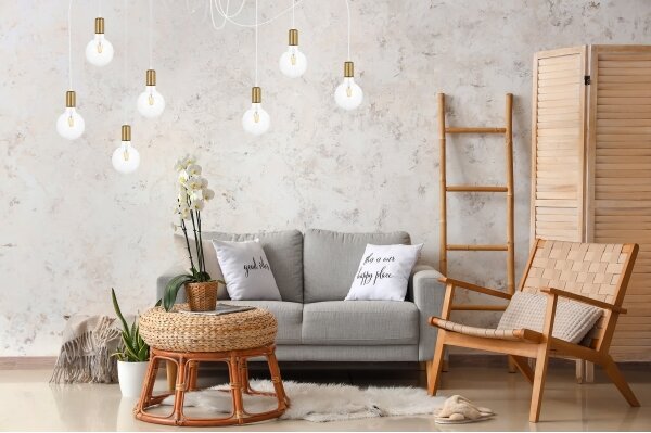 Lampadario a sospensione con filo MIROS 7xE27/60W/230V ragno bianco/oro