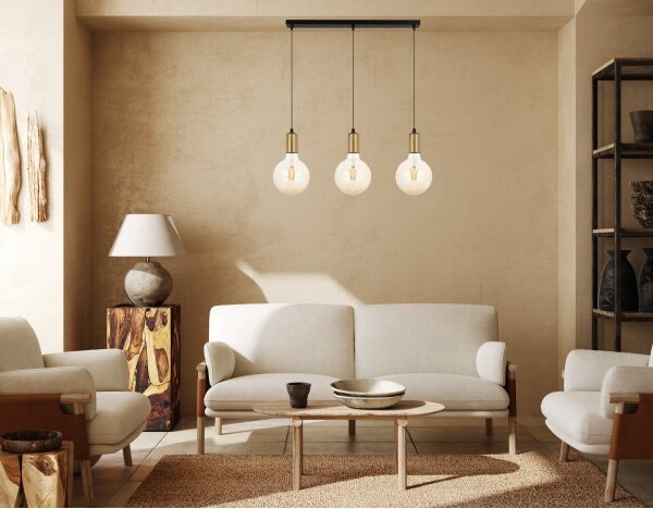 Lampadario a sospensione con filo MIROS 3xE27/60W/230V nero/oro