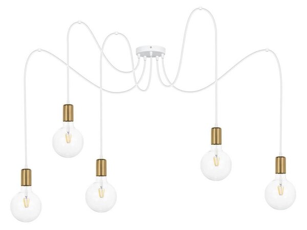 Lampadario a sospensione con filo MIROS 5xE27/60W/230V ragno bianco/oro