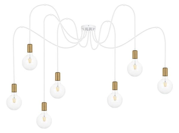 Lampadario a sospensione con filo MIROS 7xE27/60W/230V ragno bianco/oro