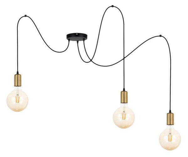 Lampadario a sospensione con filo MIROS 3xE27/60W/230V ragno nero/oro