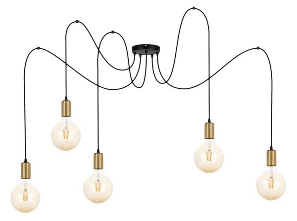 Lampadario a sospensione con filo MIROS 5xE27/60W/230V ragno nero/oro