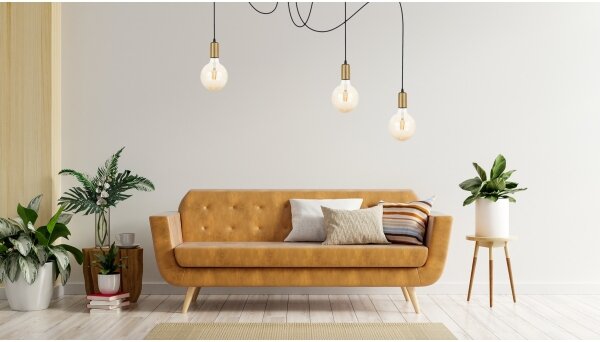 Lampadario a sospensione con filo MIROS 3xE27/60W/230V ragno nero/oro