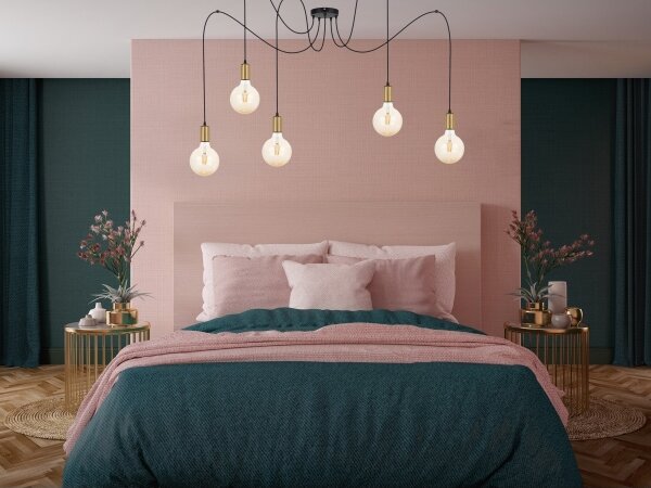 Lampadario a sospensione con filo MIROS 5xE27/60W/230V ragno nero/oro