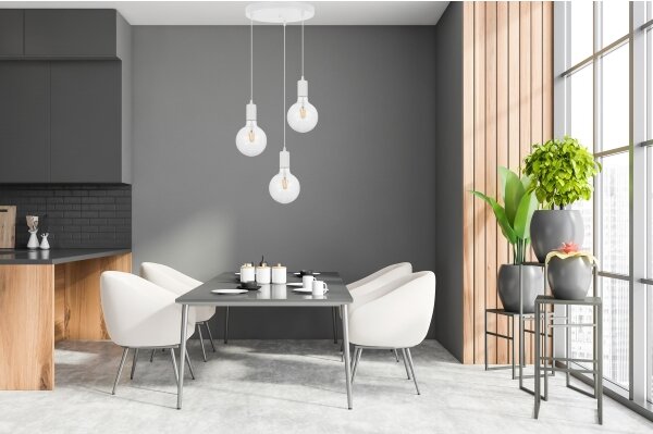 Lampadario a sospensione con filo MIROS 3xE27/60W/230V tondo bianco