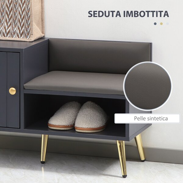 HOMCOM Mobile Panca Scarpiera con Seduta Imbottita e Armadietto a righe per 4 Paia di Scarpe, per Ingresso, 80x33x49cm, Grigio|Aosom Italy