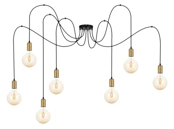 Lampadario a sospensione con filo MIROS 7xE27/60W/230V ragno nero/oro