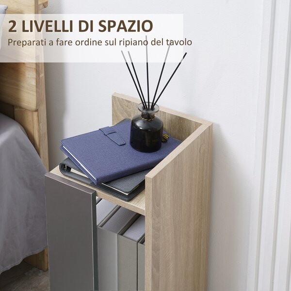 HOMCOM Comodino Moderno Grigio con Ripiano Aperto, Set da 2 Pezzi in Truciolato per Camera da Letto e Soggiorno, 27x25x60 cm|Aosom