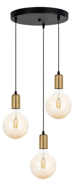 Lampadario a sospensione con filo MIROS 3xE27/60W/230V tondo nero/oro
