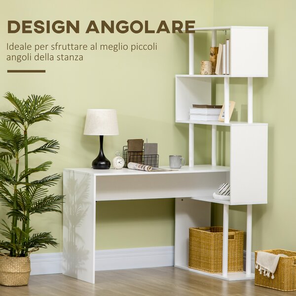 HOMCOM Scrivania Angolare Moderna in Truciolato con Ripiano a 4 Livelli per Ufficio e Studio, 120x80x176 cm, Bianco|Aosom