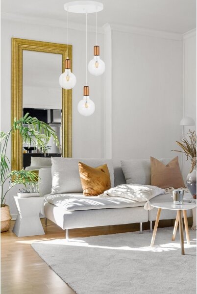 Lampadario a sospensione con filo MIROS 3xE27/60W/230V tondo bianco/rame