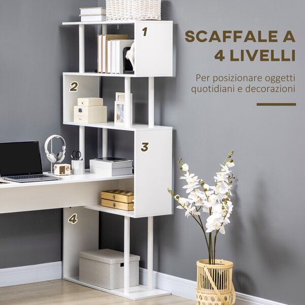 HOMCOM Scrivania Angolare Moderna in Truciolato con Ripiano a 4 Livelli per Ufficio e Studio, 120x80x176 cm, Bianco|Aosom