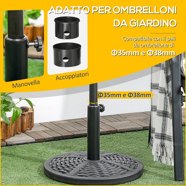 Outsunny Base per Ombrellone da Giardino Rotonda Effetto Rattan Ø45cm Peso da 9.5kg, Nero|Aosom
