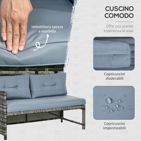 Outsunny Salotto da Giardino con Divanetto, Chaise Longue e Tavolino in Rattan PE con Cuscini, Grigio|Aosom