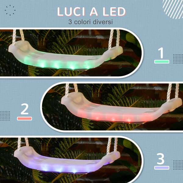 Outsunny Altalena per Bambini 9-36 Mesi, Sicura in PP e PE, Corda Regolabile, Luci LED per Giochi Notturni, 39x16.5x120-180 cm, Bianco|Aosom
