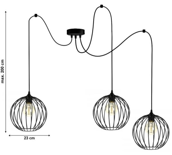 Lampadario a sospensione con filo MATT 3xE27/60W/230V ragno