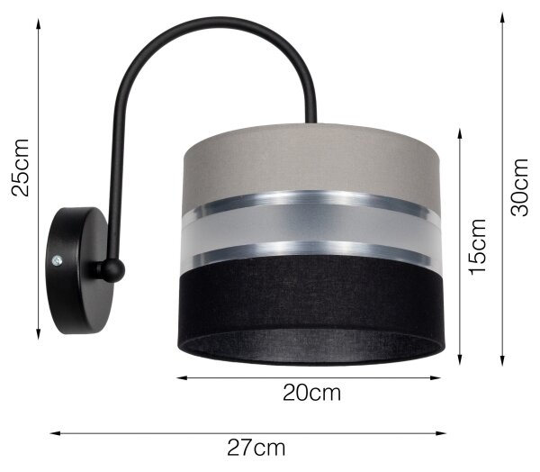 Applique CORAL 1xE27/60W/230V nero/grigio