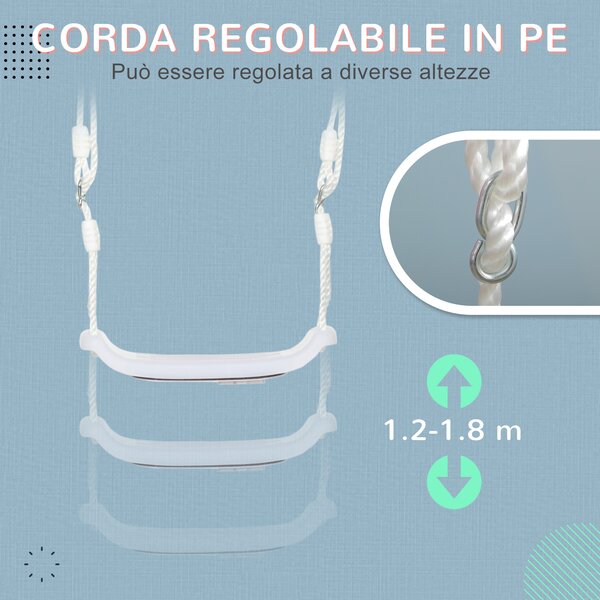 Outsunny Altalena per Bambini 9-36 Mesi, Sicura in PP e PE, Corda Regolabile, Luci LED per Giochi Notturni, 39x16.5x120-180 cm, Bianco|Aosom